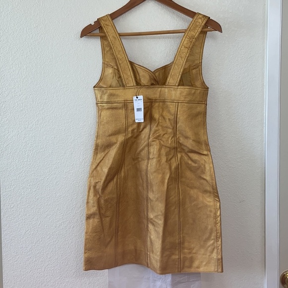 Free People Gold Leather Sleeveless Mini Dress Button Up Metallic Party 90s - Picture 9 of 11